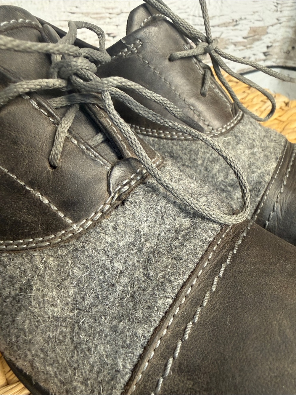 Sorel Major Oxford distressed brown Leather & gray Wool - Picture 6 of 13